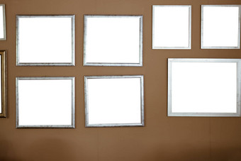 空白银图片照片框架棕色（的）墙