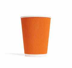 纸橙色杯热外卖饮料孤立的白色巴克
