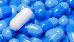 关闭白色药丸胶囊蓝色的药片胶囊医学专业药品概念模型插图