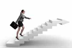 女商人攀爬职业生涯梯业务概念