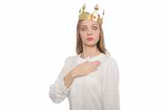 女人女王穿皇冠孤立的白色