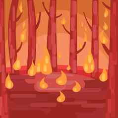 森林火插图树燃烧森林死亡火