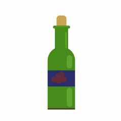 玻璃酒绿色瓶葡萄酒插图平风格