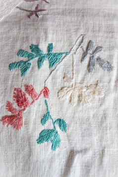 植物手工制作的绣花光滑的装饰白色织物古董人刺绣白俄罗斯一半世纪