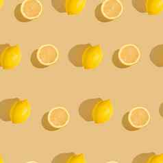 柠檬柑橘类水果无缝的模式奶油黄色的彩色的最小的背景