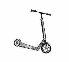 踏板车草图孤立的白色背景生态替代运输概念han-drawn插图