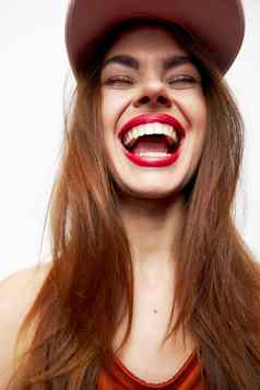 肖像女人帽快乐情感微笑有趣的有吸引力的