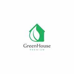 绿色房子叶标志健康的环境标志有机首页向量元素股票插图