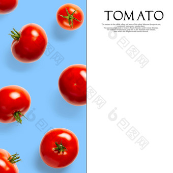 有<strong>创意</strong>的布局使番茄蓝色的背景有<strong>创意</strong>的平躺集西红柿简单的文本白色背景复制空间