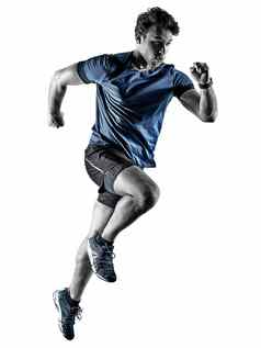 跑步者运行慢跑者慢跑者年轻的男人。孤立的白色背景