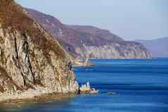 风景如画的岩石北角海洋区域西霍特-阿林生物圈储备primorsky领土