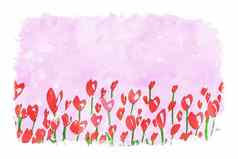 红色的花场粉红色的水彩背景