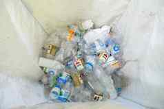 塑料瓶可回收的浪费可回收的浪费概念损害自然排序垃圾重新考虑塑料的想法概念塑料战争废物材料处理