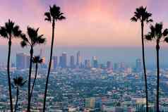 美丽的日落这些洛杉矶市中心天际线