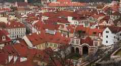 布拉格屋顶上衣空中视图红色的建筑布拉格前城市大厅