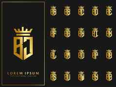 集最初的信皇冠元素标志模板奢侈品黄金最初的盾形状字母向量设计股票插图