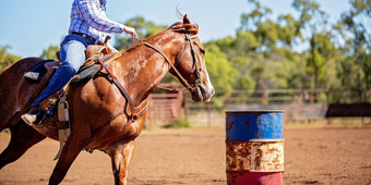 马骑手竞争桶比赛内地国家牛仔竞技表演