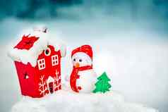 圣诞节作文雪人红色的房子森林新鲜的空气