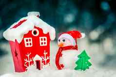 圣诞节玩具作文雪人圣诞节树红色的房子森林