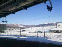 火车站阳光明媚的一天冬天北海道日本