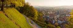 全景视图卢布尔雅那资本斯洛文尼亚鲁夫托普斯卢布尔雅那中世纪的城市中心卢布尔雅那城堡公园日落