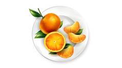 橙色橘子叶子白色板