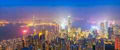 全景视图在香港香港市中心著名的城市景观视图在香港香港天际线《暮光之城》时间视图维多利亚峰在香港香港