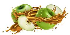 飞溅水果汁新鲜的绿色苹果
