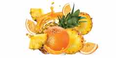 新鲜的菠萝橙色飞溅水果汁