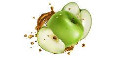 新鲜的绿色苹果飞溅水果汁