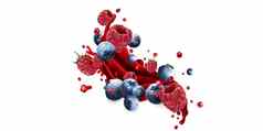 飞溅水果汁新鲜的蓝莓树莓
