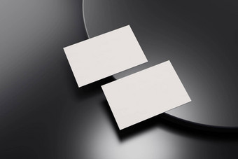 黑色的白色业务卡纸模型模板空白空间封面插入公司标志个人身份黑色的铬地板上背景现代概念插图渲染