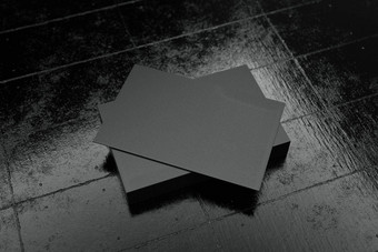 黑色的水平业务卡纸模型模板空白空间封面插入公司标志个人身份黑色的纸板地板上背景现代概念插图渲染