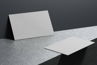 白色业务卡纸模型模板空白空间封面插入公司标志个人身份大理石地板上背景现代静止的概念插图渲染