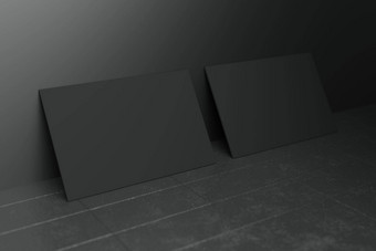 黑色的水平业务卡纸模型模板空白空间<strong>封面</strong>插入<strong>公司</strong>标志个人身份黑色的混凝土地板上背景现代概念插图渲染