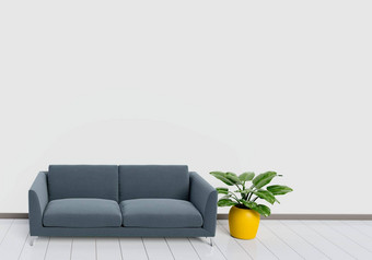 现代室内设计生活房间黑色的沙发白色木光滑的地板上植物能首页生活概念生活方式主题插图呈现