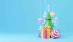 一年圣诞节设计现实的礼物盒子圣诞节冷杉树球糖果装饰元素假期横幅渲染图像圣诞节假期
