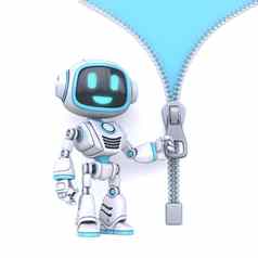 可爱的蓝色的机器人开放拉链背景