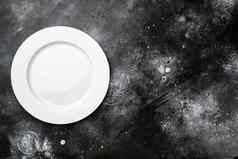 陶瓷空白色板复制空间文本食物复制空间文本食物前视图平躺黑色的黑暗石头表格背景