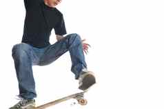 男孩练习滑冰滑冰公园孤立的