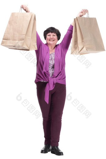 全身的休闲上了年纪的女人<strong>购物</strong>袋
