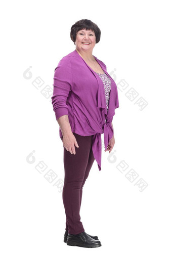 全身的休闲上了年纪的女人紫色的上衣