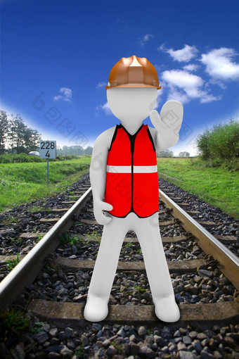 男人。停止火车铁路