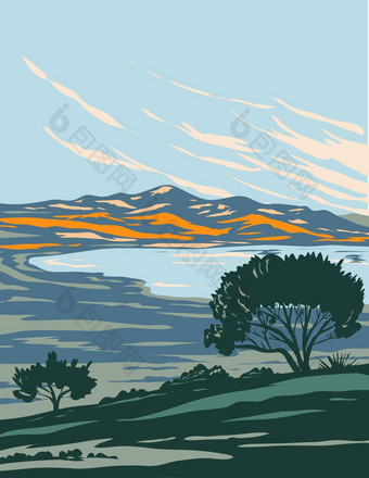羚羊岛状态公园位于羚羊岛伟大的盐湖犹他州美国水渍险海报艺术