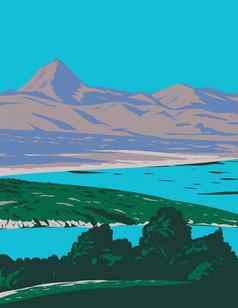 阿拉莫湖状态公园阿拉莫湖炮兵峰凯特琳亚利桑那州美国水渍险海报艺术