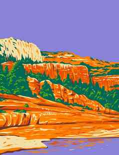 幻灯片岩石状态公园位于橡木溪峡谷塞多纳亚利桑那州美国水渍险海报艺术