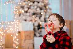 男孩睡衣焦糖圣诞节树一年的糖果红色的