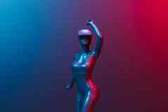 女孩跳舞虚拟现实护目镜霓虹灯照明