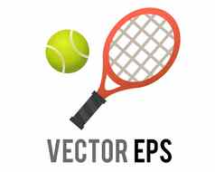 向量红色的网球球拍网拍绿色球体育运动设备图标