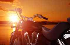 摩托车旅行概念摩托车日落风景